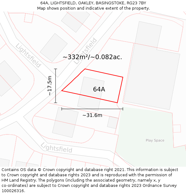 64A, LIGHTSFIELD, OAKLEY, BASINGSTOKE, RG23 7BY: Plot and title map