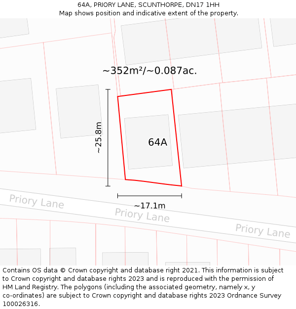 64A, PRIORY LANE, SCUNTHORPE, DN17 1HH: Plot and title map