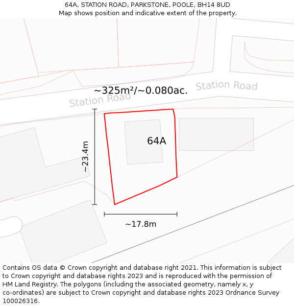 64A, STATION ROAD, PARKSTONE, POOLE, BH14 8UD: Plot and title map