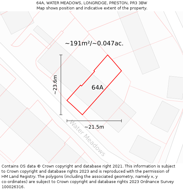 64A, WATER MEADOWS, LONGRIDGE, PRESTON, PR3 3BW: Plot and title map