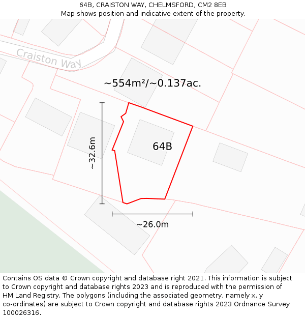 64B, CRAISTON WAY, CHELMSFORD, CM2 8EB: Plot and title map