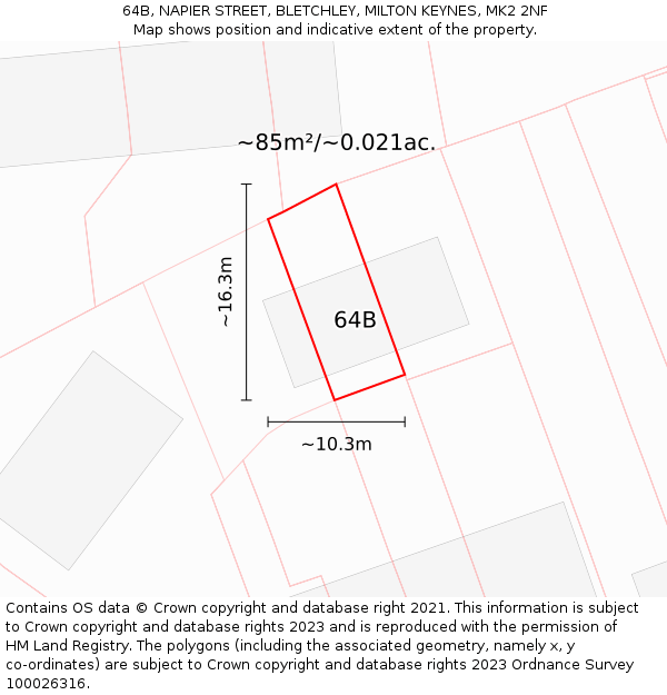 64B, NAPIER STREET, BLETCHLEY, MILTON KEYNES, MK2 2NF: Plot and title map