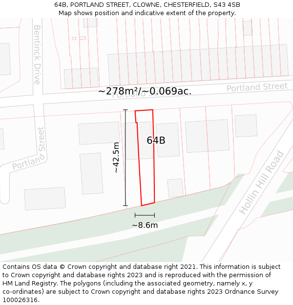 64B, PORTLAND STREET, CLOWNE, CHESTERFIELD, S43 4SB: Plot and title map
