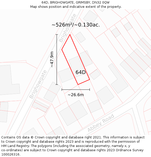 64D, BRIGHOWGATE, GRIMSBY, DN32 0QW: Plot and title map