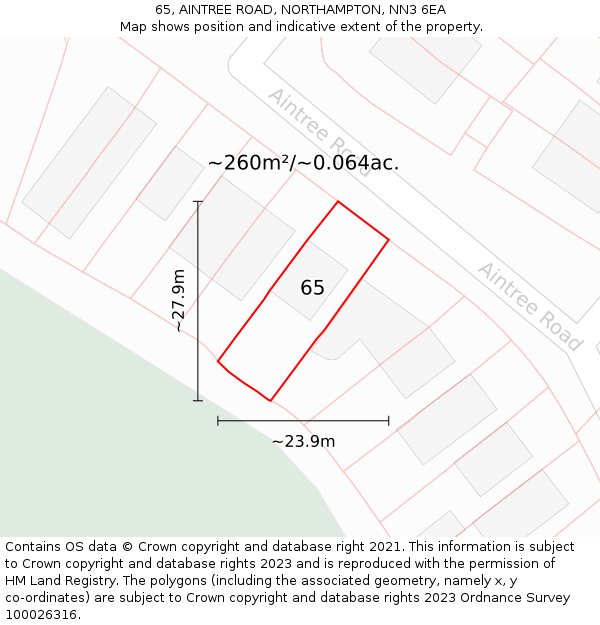 65, AINTREE ROAD, NORTHAMPTON, NN3 6EA: Plot and title map