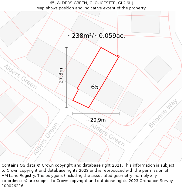 65, ALDERS GREEN, GLOUCESTER, GL2 9HJ: Plot and title map