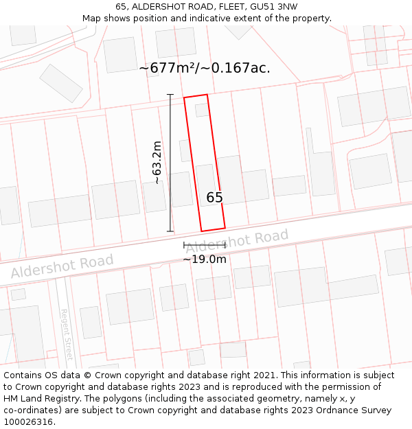 65, ALDERSHOT ROAD, FLEET, GU51 3NW: Plot and title map