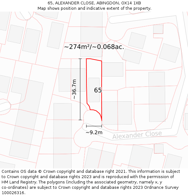 65, ALEXANDER CLOSE, ABINGDON, OX14 1XB: Plot and title map