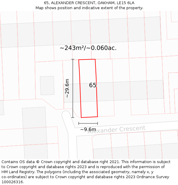 65, ALEXANDER CRESCENT, OAKHAM, LE15 6LA: Plot and title map