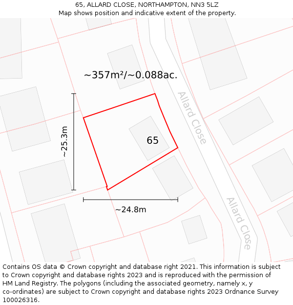 65, ALLARD CLOSE, NORTHAMPTON, NN3 5LZ: Plot and title map