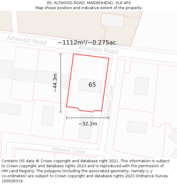 65, ALTWOOD ROAD, MAIDENHEAD, SL6 4PS: Plot and title map