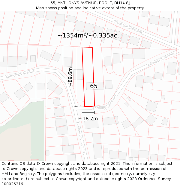 65, ANTHONYS AVENUE, POOLE, BH14 8JJ: Plot and title map