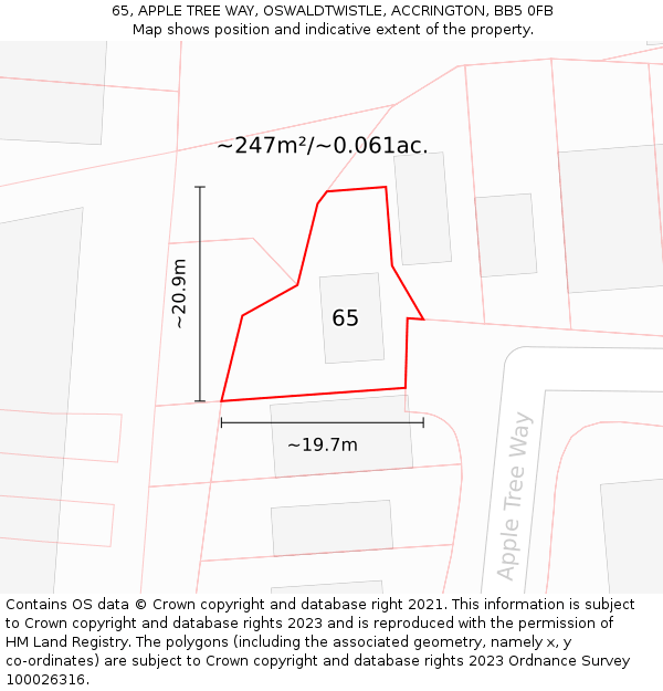 65, APPLE TREE WAY, OSWALDTWISTLE, ACCRINGTON, BB5 0FB: Plot and title map