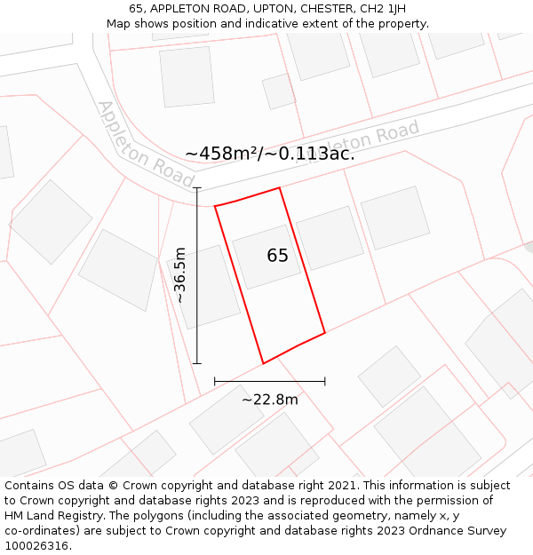 65, APPLETON ROAD, UPTON, CHESTER, CH2 1JH: Plot and title map