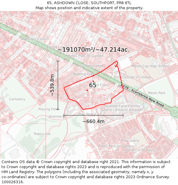 65, ASHDOWN CLOSE, SOUTHPORT, PR8 6TL: Plot and title map