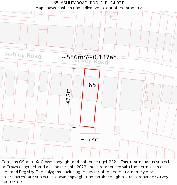 65, ASHLEY ROAD, POOLE, BH14 9BT: Plot and title map