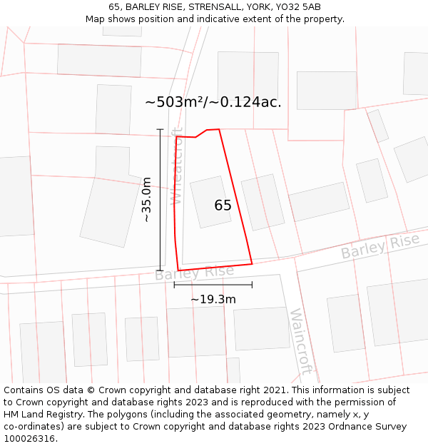 65, BARLEY RISE, STRENSALL, YORK, YO32 5AB: Plot and title map