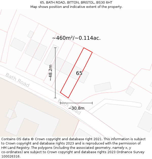 65, BATH ROAD, BITTON, BRISTOL, BS30 6HT: Plot and title map