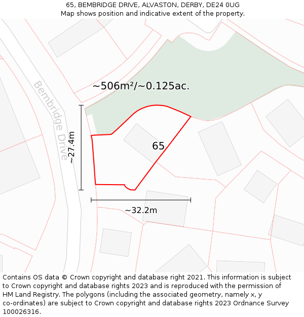 65, BEMBRIDGE DRIVE, ALVASTON, DERBY, DE24 0UG: Plot and title map