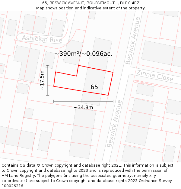 65, BESWICK AVENUE, BOURNEMOUTH, BH10 4EZ: Plot and title map