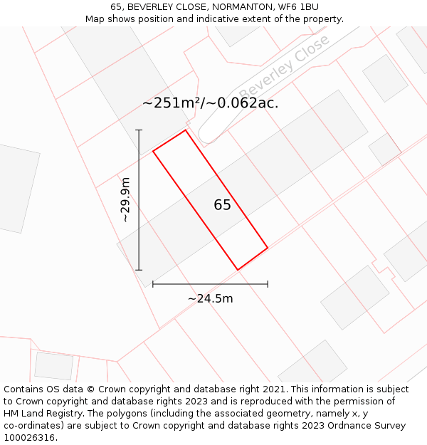65, BEVERLEY CLOSE, NORMANTON, WF6 1BU: Plot and title map