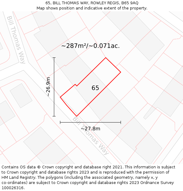 65, BILL THOMAS WAY, ROWLEY REGIS, B65 9AQ: Plot and title map