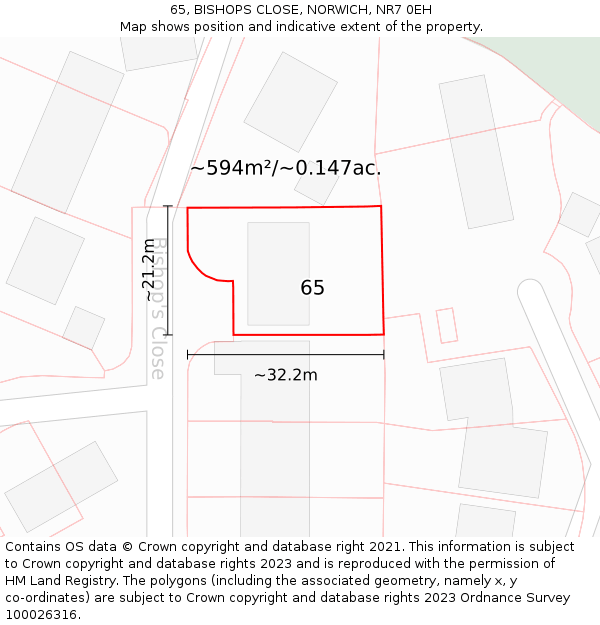 65, BISHOPS CLOSE, NORWICH, NR7 0EH: Plot and title map