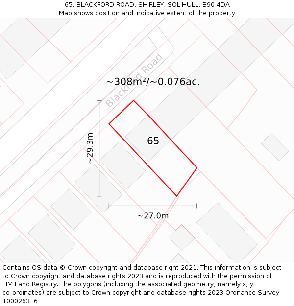65, BLACKFORD ROAD, SHIRLEY, SOLIHULL, B90 4DA: Plot and title map