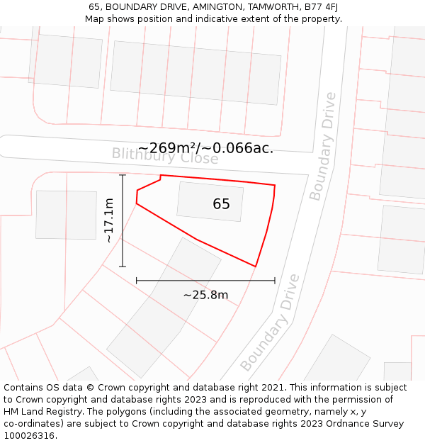 65, BOUNDARY DRIVE, AMINGTON, TAMWORTH, B77 4FJ: Plot and title map