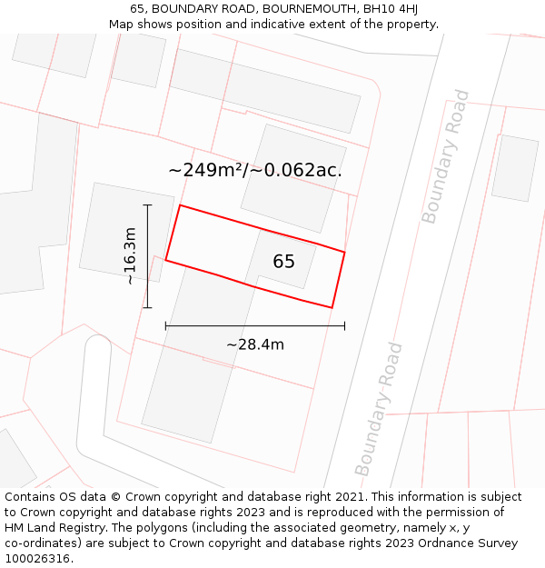 65, BOUNDARY ROAD, BOURNEMOUTH, BH10 4HJ: Plot and title map