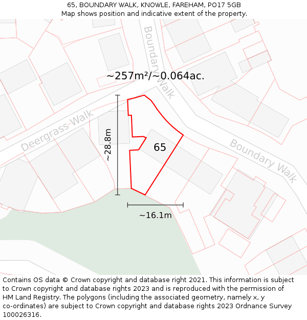65, BOUNDARY WALK, KNOWLE, FAREHAM, PO17 5GB: Plot and title map