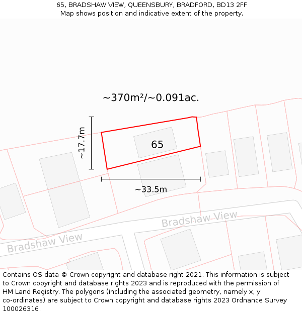 65, BRADSHAW VIEW, QUEENSBURY, BRADFORD, BD13 2FF: Plot and title map