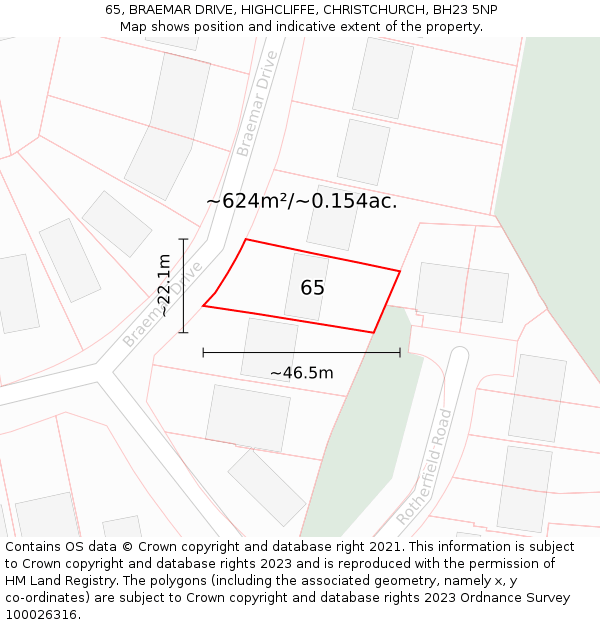 65, BRAEMAR DRIVE, HIGHCLIFFE, CHRISTCHURCH, BH23 5NP: Plot and title map