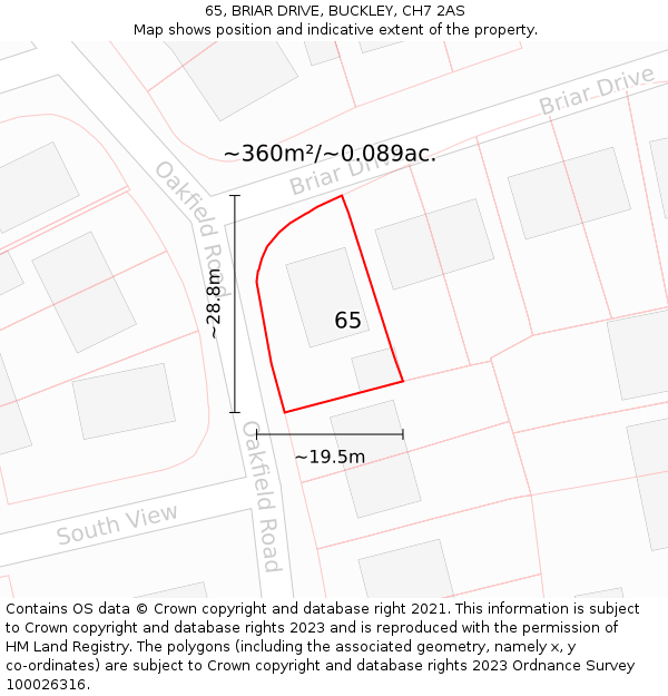 65, BRIAR DRIVE, BUCKLEY, CH7 2AS: Plot and title map