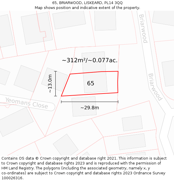 65, BRIARWOOD, LISKEARD, PL14 3QQ: Plot and title map