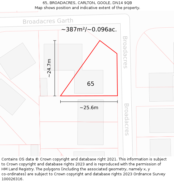 65, BROADACRES, CARLTON, GOOLE, DN14 9QB: Plot and title map