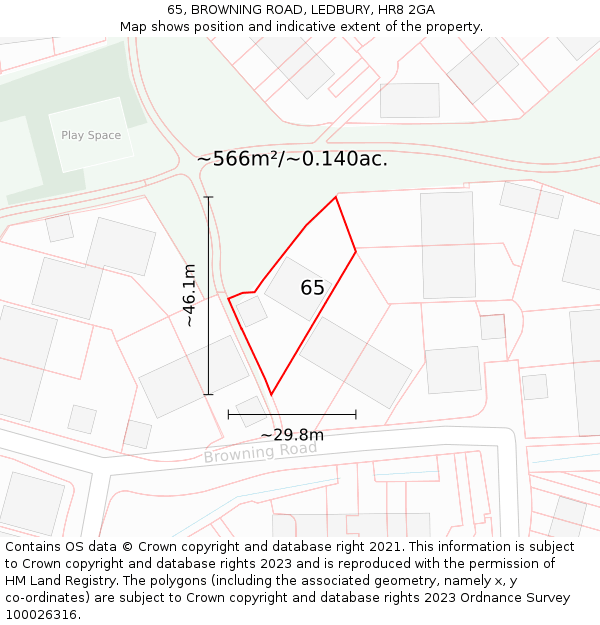 65, BROWNING ROAD, LEDBURY, HR8 2GA: Plot and title map