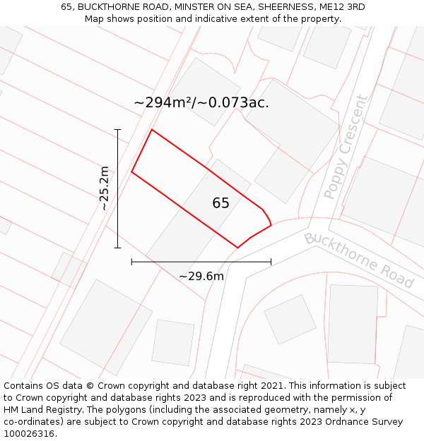 65, BUCKTHORNE ROAD, MINSTER ON SEA, SHEERNESS, ME12 3RD: Plot and title map