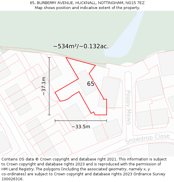 65, BURBERRY AVENUE, HUCKNALL, NOTTINGHAM, NG15 7EZ: Plot and title map