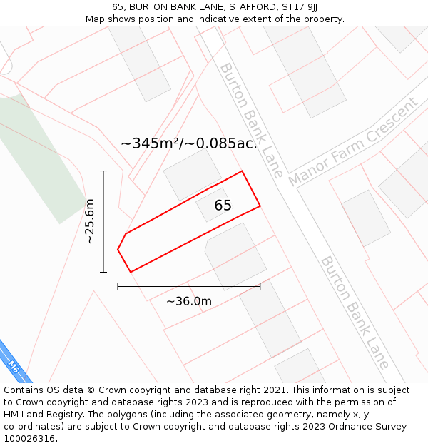 65, BURTON BANK LANE, STAFFORD, ST17 9JJ: Plot and title map