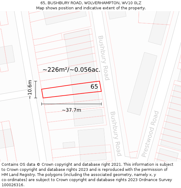 65, BUSHBURY ROAD, WOLVERHAMPTON, WV10 0LZ: Plot and title map
