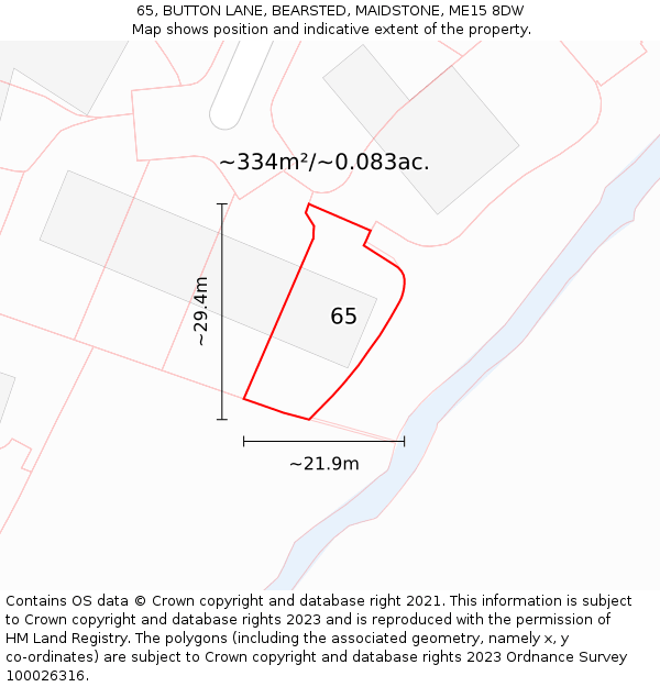 65, BUTTON LANE, BEARSTED, MAIDSTONE, ME15 8DW: Plot and title map