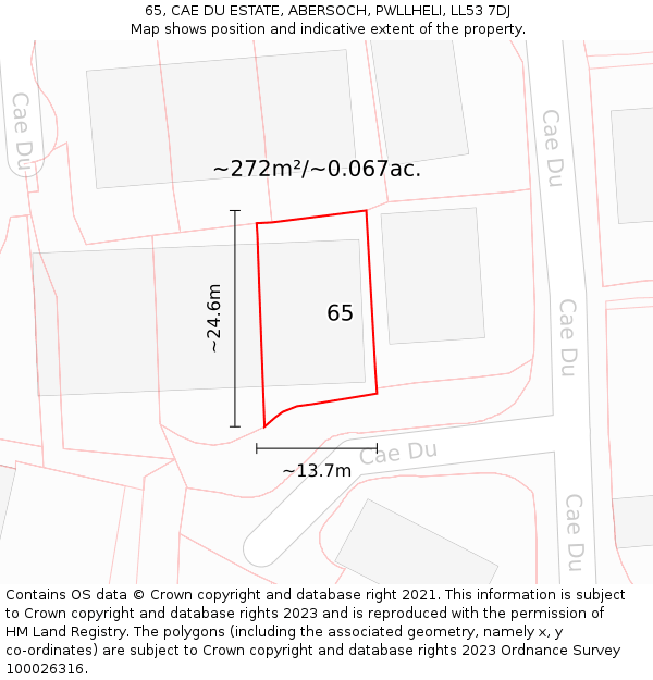 65, CAE DU ESTATE, ABERSOCH, PWLLHELI, LL53 7DJ: Plot and title map