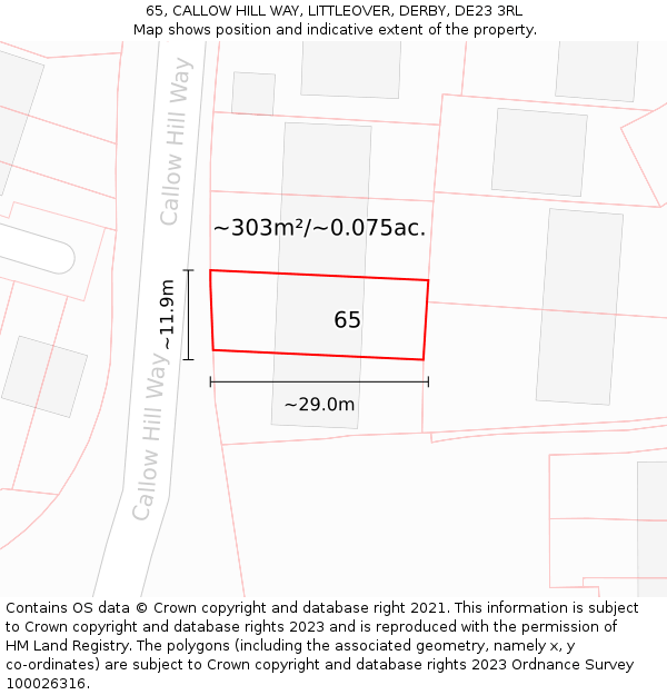 65, CALLOW HILL WAY, LITTLEOVER, DERBY, DE23 3RL: Plot and title map