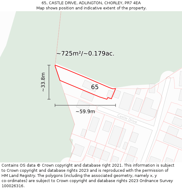 65, CASTLE DRIVE, ADLINGTON, CHORLEY, PR7 4EA: Plot and title map