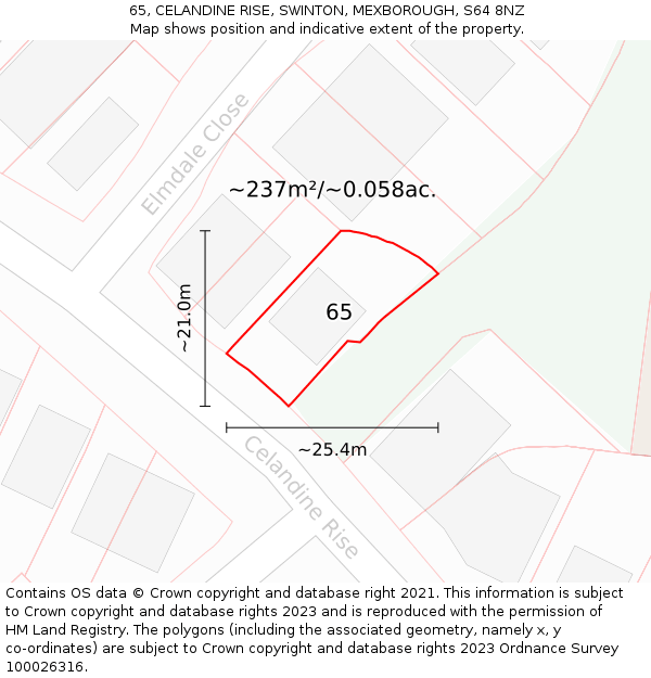 65, CELANDINE RISE, SWINTON, MEXBOROUGH, S64 8NZ: Plot and title map