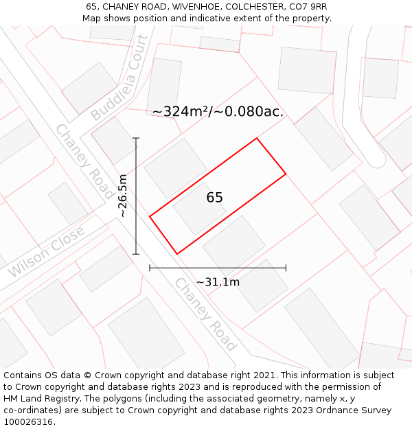 65, CHANEY ROAD, WIVENHOE, COLCHESTER, CO7 9RR: Plot and title map