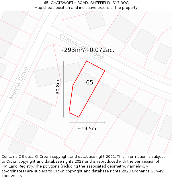 65, CHATSWORTH ROAD, SHEFFIELD, S17 3QG: Plot and title map