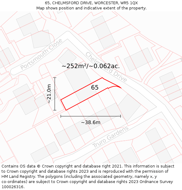 65, CHELMSFORD DRIVE, WORCESTER, WR5 1QX: Plot and title map