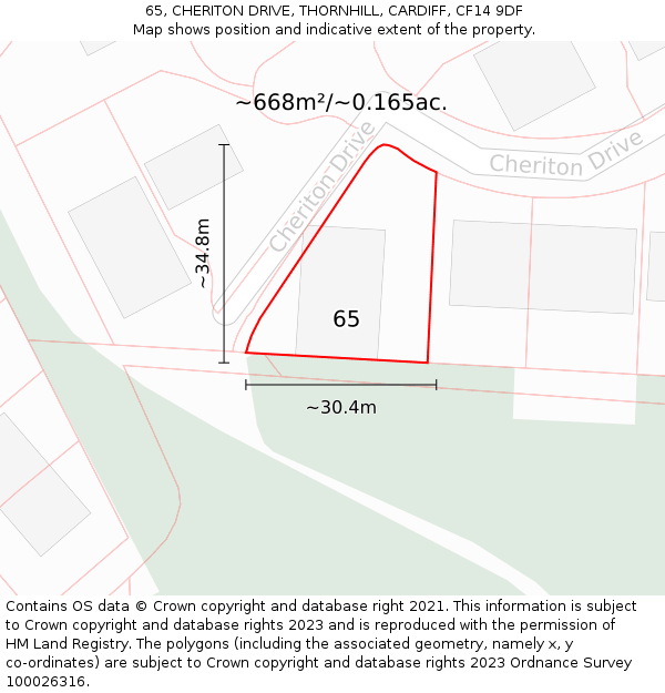 65, CHERITON DRIVE, THORNHILL, CARDIFF, CF14 9DF: Plot and title map